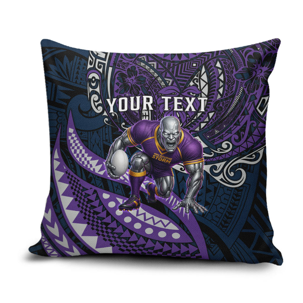 Personalised Melbourne Storm Pillow Cover Polynesian Tribal Art Style With Cyborg Storm Mascot
