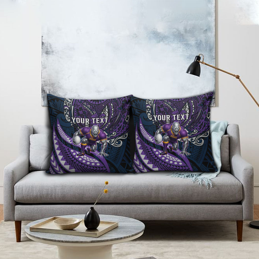 Personalised Melbourne Storm Pillow Cover Polynesian Tribal Art Style With Cyborg Storm Mascot
