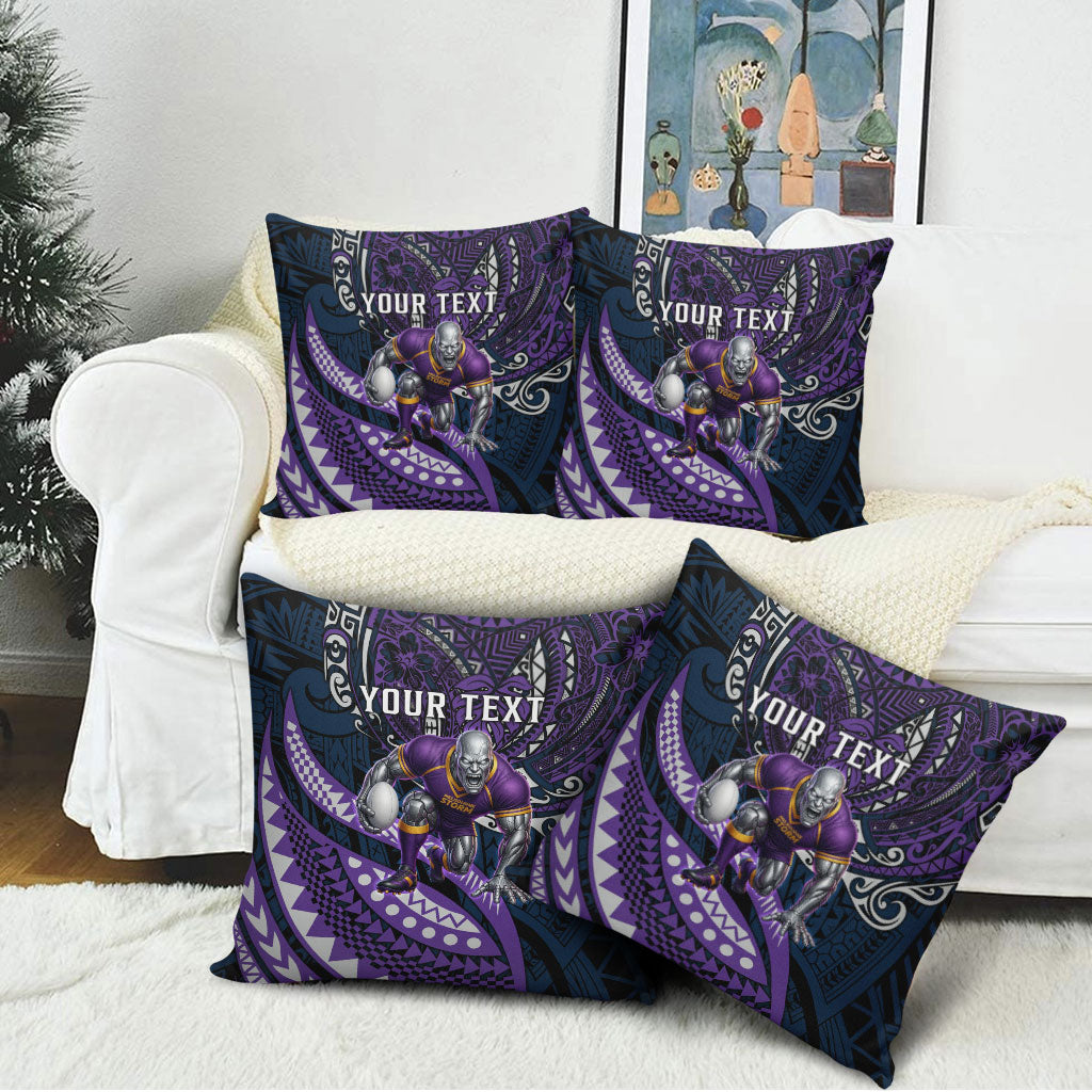 Personalised Melbourne Storm Pillow Cover Polynesian Tribal Art Style With Cyborg Storm Mascot
