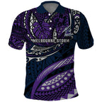 Personalised Melbourne Storm Polo Shirt Polynesian Tribal Art Style With Cyborg Storm Mascot
