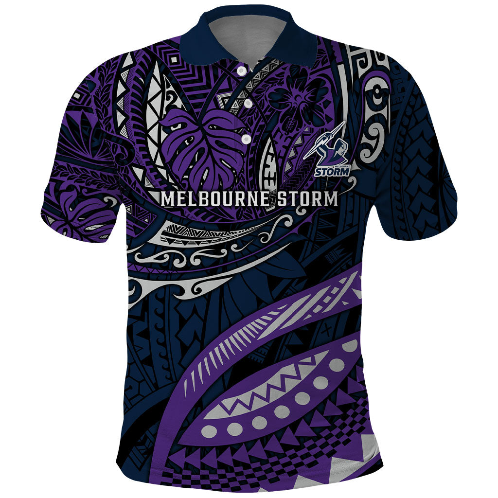 Personalised Melbourne Storm Polo Shirt Polynesian Tribal Art Style With Cyborg Storm Mascot