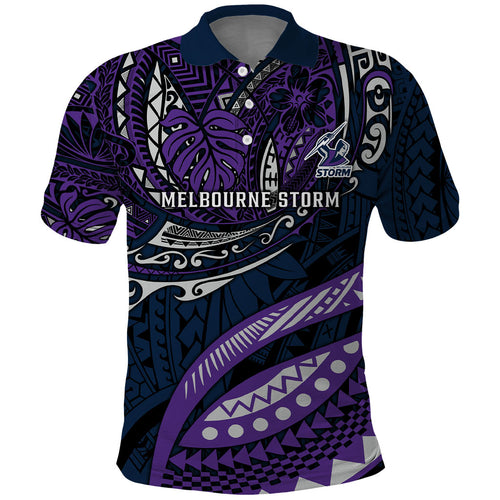 Personalised Melbourne Storm Polo Shirt Polynesian Tribal Art Style With Cyborg Storm Mascot