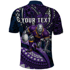 Personalised Melbourne Storm Polo Shirt Polynesian Tribal Art Style With Cyborg Storm Mascot