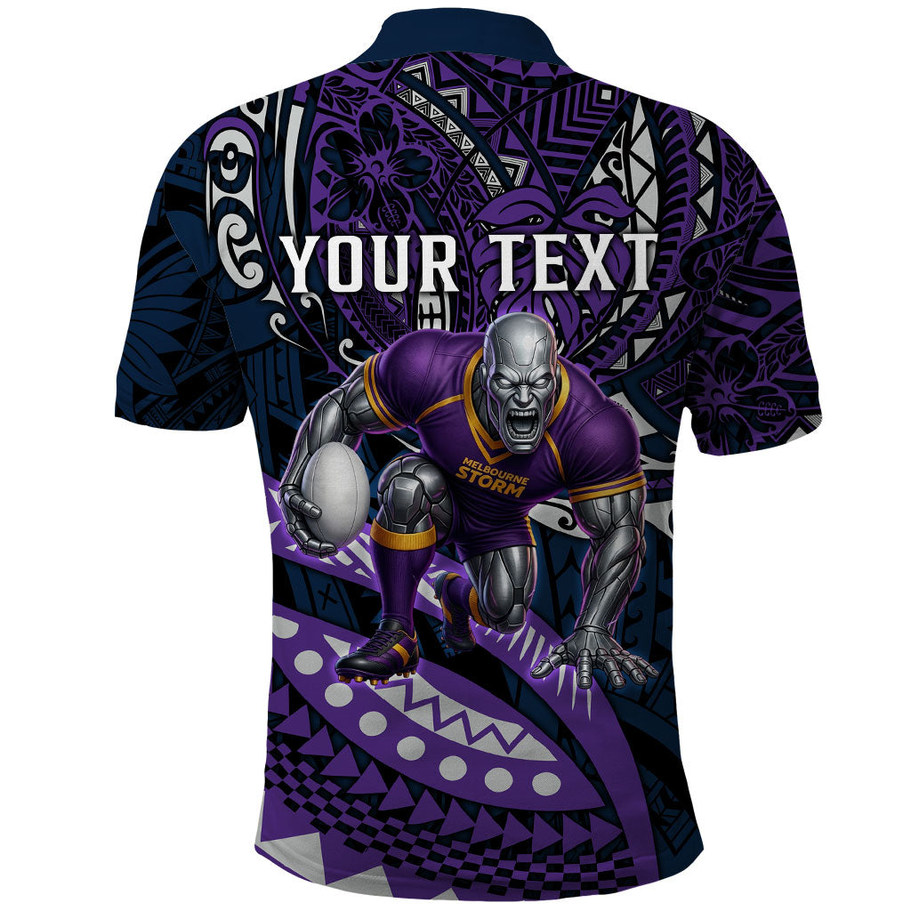 Personalised Melbourne Storm Polo Shirt Polynesian Tribal Art Style With Cyborg Storm Mascot