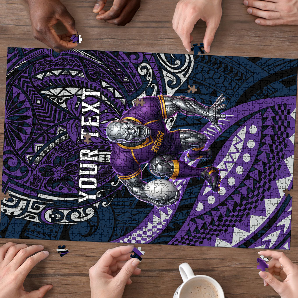 Personalised Melbourne Storm Puzzle Polynesian Tribal Art Style With Cyborg Storm Mascot