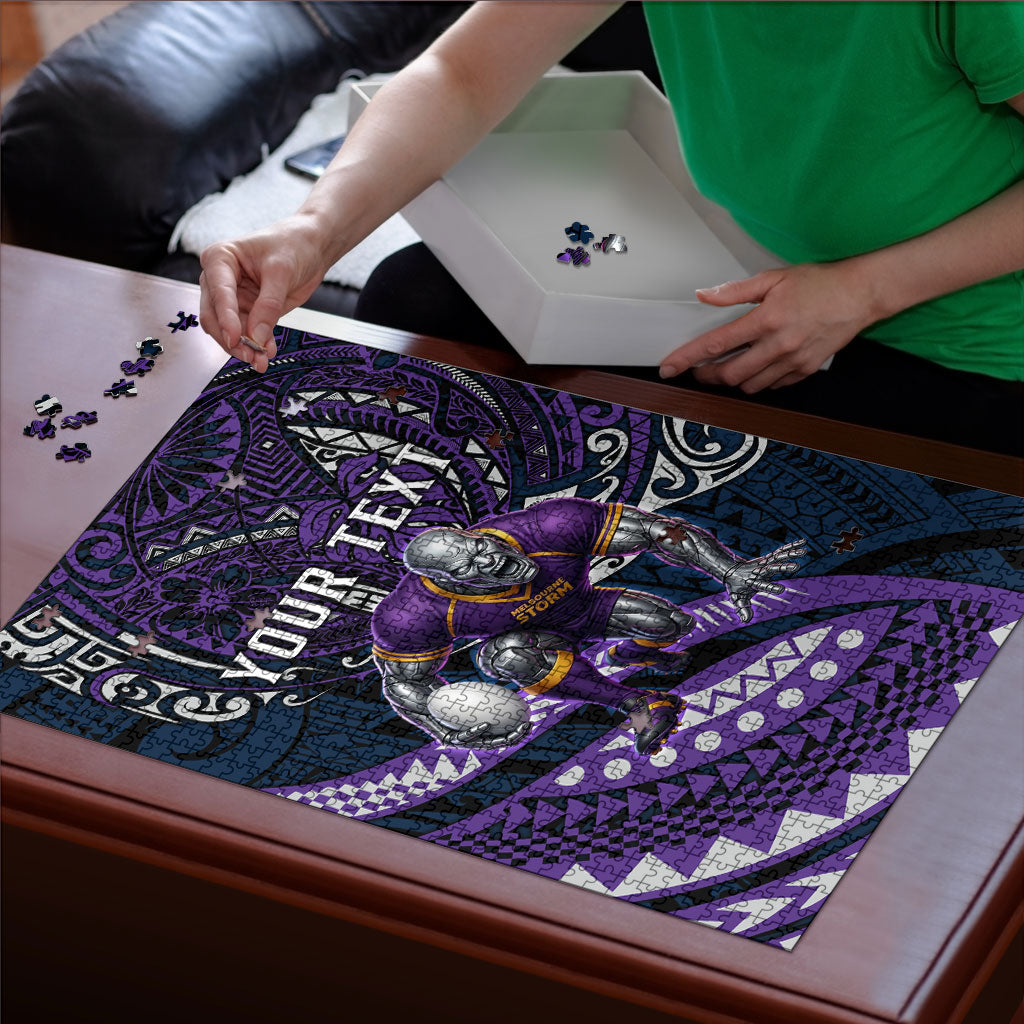 Personalised Melbourne Storm Puzzle Polynesian Tribal Art Style With Cyborg Storm Mascot