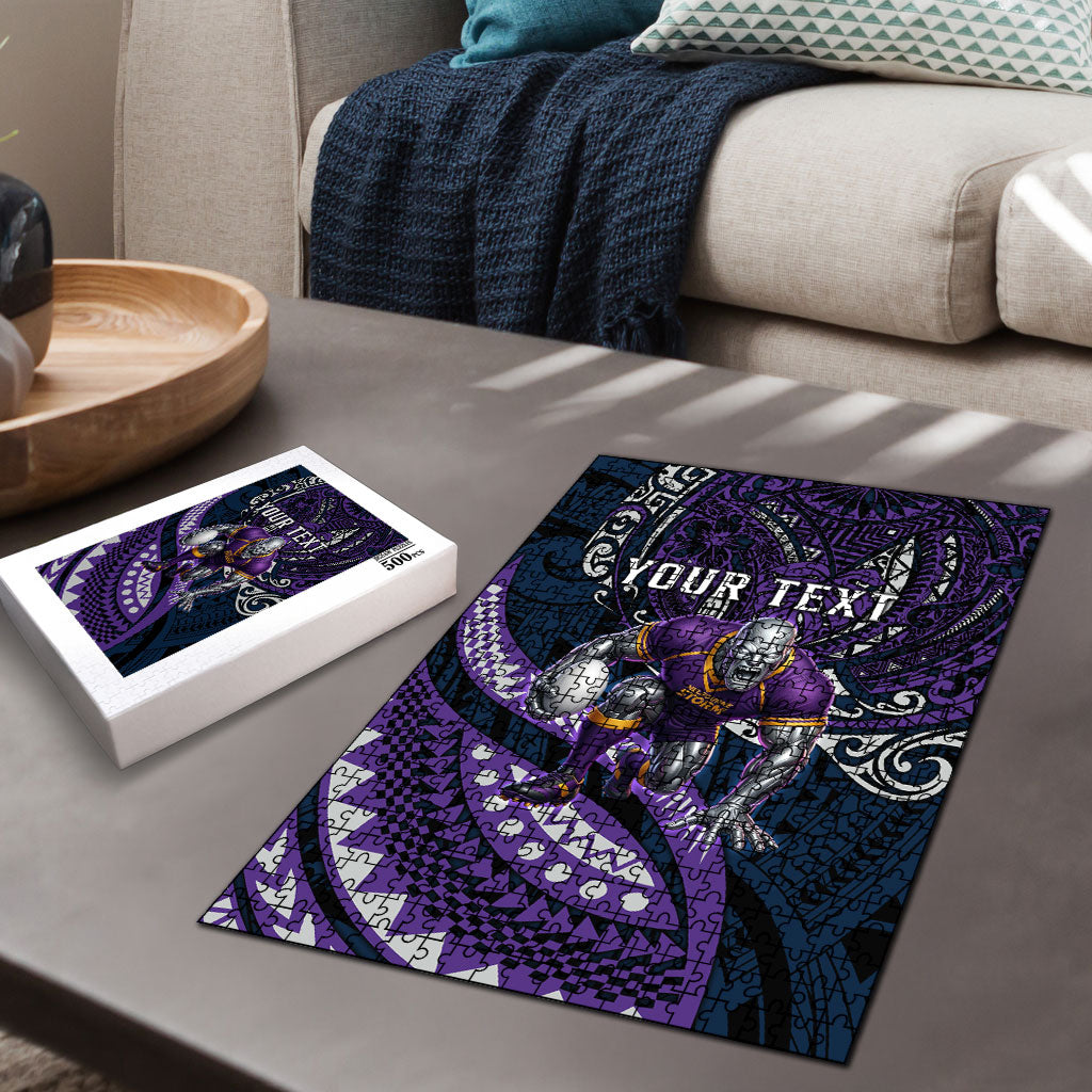 Personalised Melbourne Storm Puzzle Polynesian Tribal Art Style With Cyborg Storm Mascot