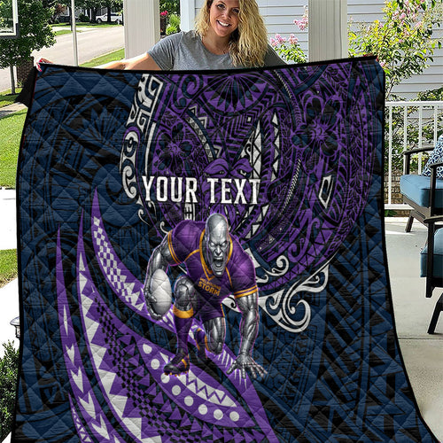 Personalised Melbourne Storm Quilt Polynesian Tribal Art Style With Cyborg Storm Mascot