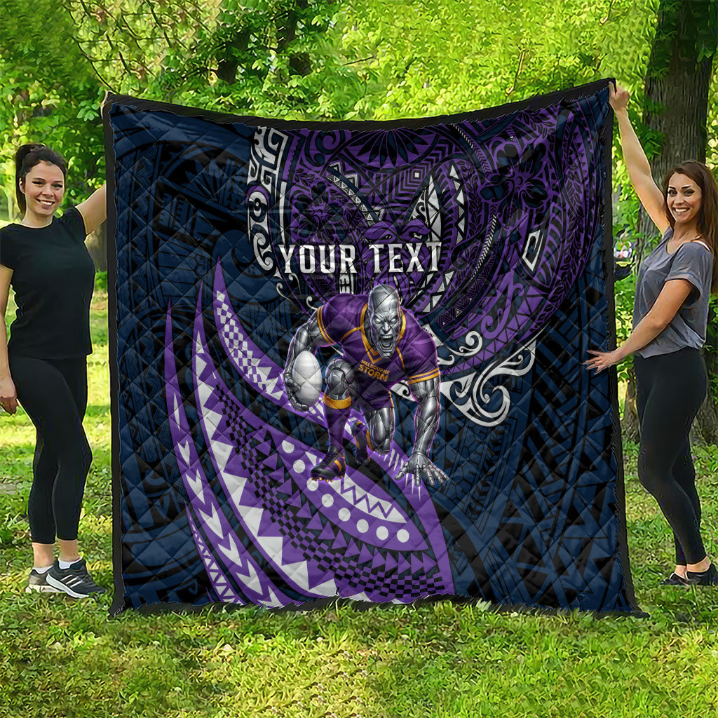 Personalised Melbourne Storm Quilt Polynesian Tribal Art Style With Cyborg Storm Mascot