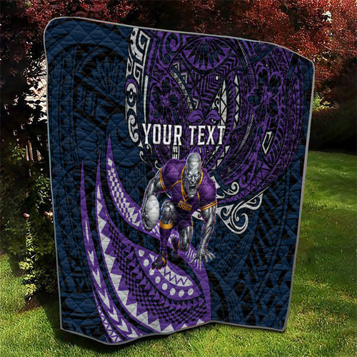 Personalised Melbourne Storm Quilt Polynesian Tribal Art Style With Cyborg Storm Mascot