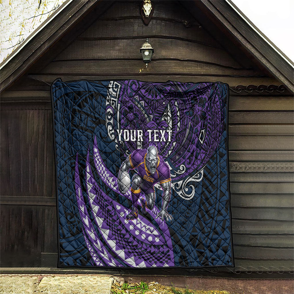 Personalised Melbourne Storm Quilt Polynesian Tribal Art Style With Cyborg Storm Mascot
