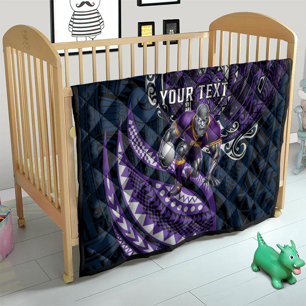 Personalised Melbourne Storm Quilt Polynesian Tribal Art Style With Cyborg Storm Mascot