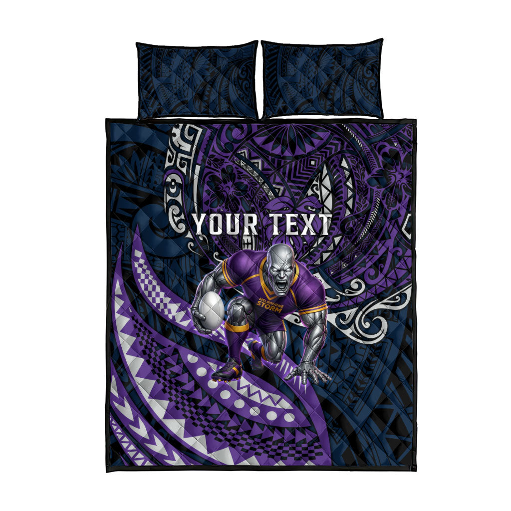 Personalised Melbourne Storm Quilt Bed Set Polynesian Tribal Art Style With Cyborg Storm Mascot