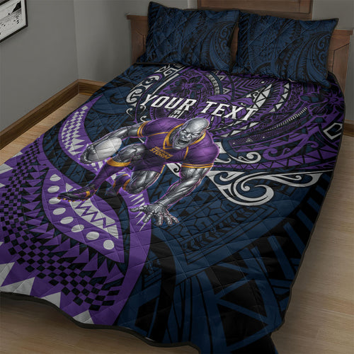 Personalised Melbourne Storm Quilt Bed Set Polynesian Tribal Art Style With Cyborg Storm Mascot