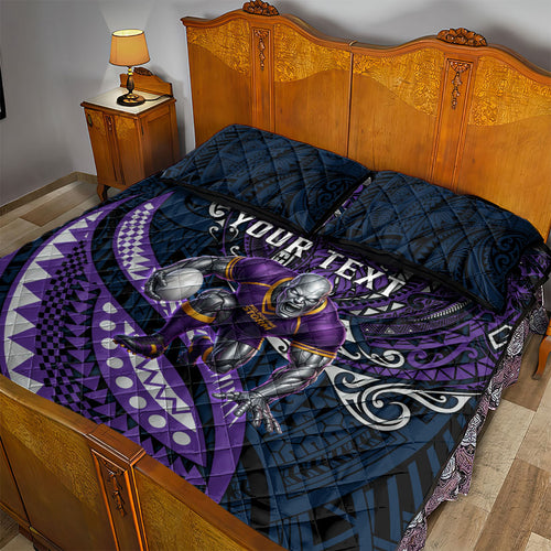 Personalised Melbourne Storm Quilt Bed Set Polynesian Tribal Art Style With Cyborg Storm Mascot