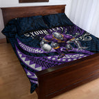 Personalised Melbourne Storm Quilt Bed Set Polynesian Tribal Art Style With Cyborg Storm Mascot