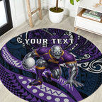Personalised Melbourne Storm Round Carpet Polynesian Tribal Art Style With Cyborg Storm Mascot