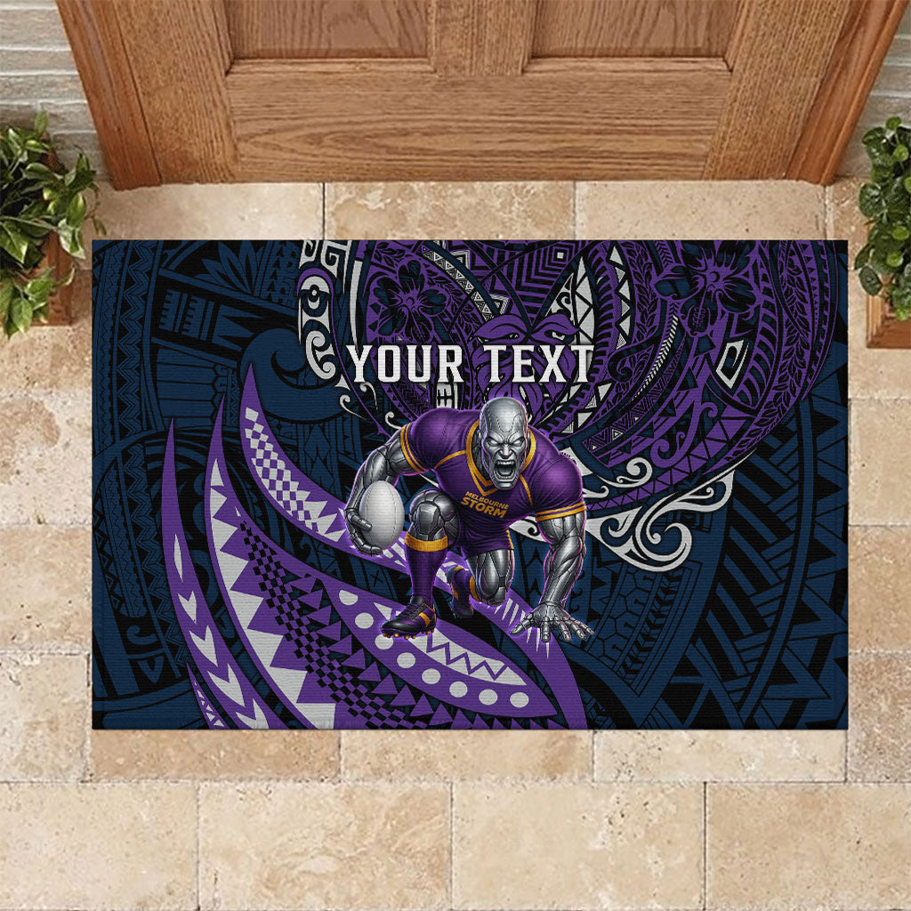 Personalised Melbourne Storm Rubber Doormat Polynesian Tribal Art Style With Cyborg Storm Mascot