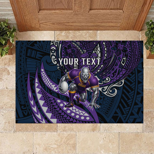 Personalised Melbourne Storm Rubber Doormat Polynesian Tribal Art Style With Cyborg Storm Mascot
