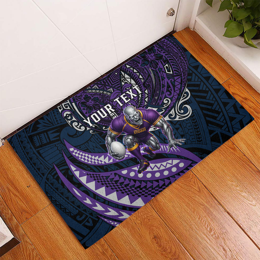 Personalised Melbourne Storm Rubber Doormat Polynesian Tribal Art Style With Cyborg Storm Mascot