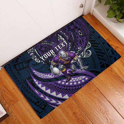 Personalised Melbourne Storm Rubber Doormat Polynesian Tribal Art Style With Cyborg Storm Mascot