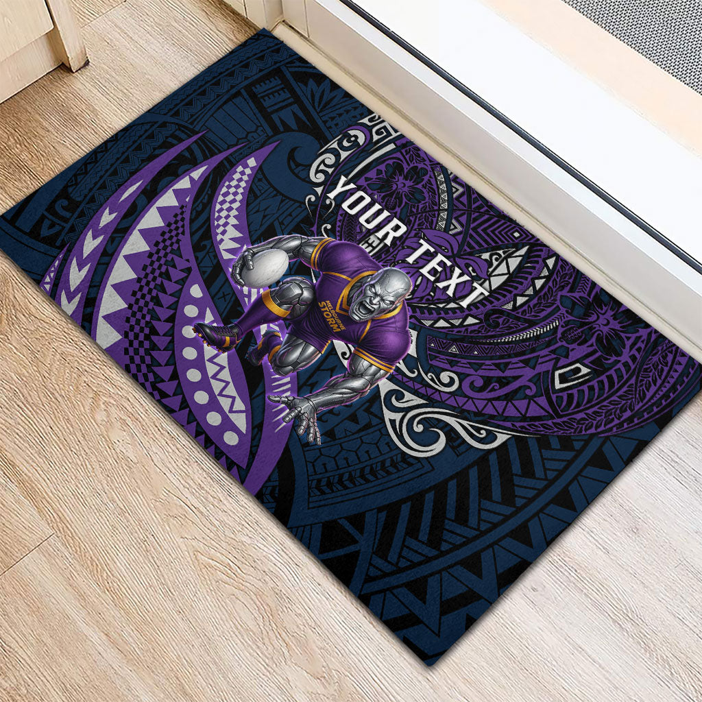 Personalised Melbourne Storm Rubber Doormat Polynesian Tribal Art Style With Cyborg Storm Mascot