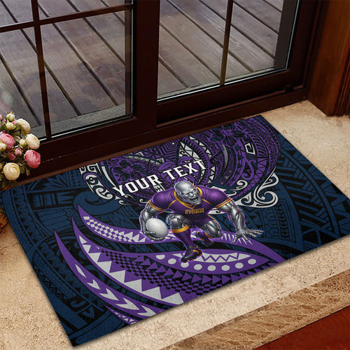 Personalised Melbourne Storm Rubber Doormat Polynesian Tribal Art Style With Cyborg Storm Mascot