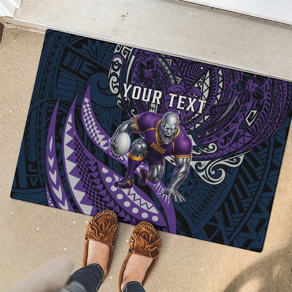 Personalised Melbourne Storm Rubber Doormat Polynesian Tribal Art Style With Cyborg Storm Mascot