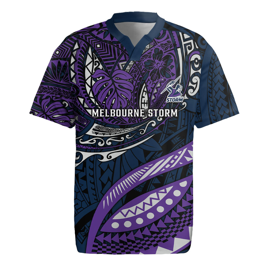 Personalised Melbourne Storm Rugby Jersey Polynesian Tribal Art Style With Cyborg Storm Mascot