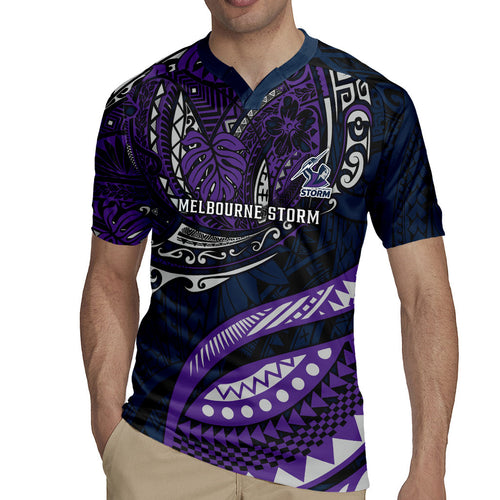 Personalised Melbourne Storm Rugby Jersey Polynesian Tribal Art Style With Cyborg Storm Mascot