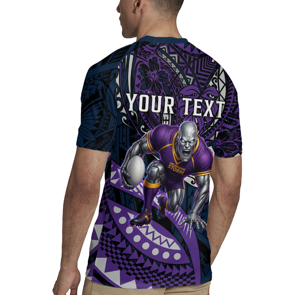 Personalised Melbourne Storm Rugby Jersey Polynesian Tribal Art Style With Cyborg Storm Mascot