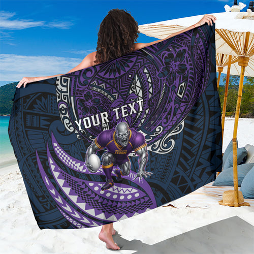 Personalised Melbourne Storm Sarong Polynesian Tribal Art Style With Cyborg Storm Mascot