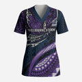 Personalised Melbourne Storm Scrub Top Polynesian Tribal Art Style With Cyborg Storm Mascot