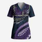 Personalised Melbourne Storm Scrub Top Polynesian Tribal Art Style With Cyborg Storm Mascot