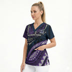 Personalised Melbourne Storm Scrub Top Polynesian Tribal Art Style With Cyborg Storm Mascot