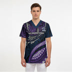Personalised Melbourne Storm Scrub Top Polynesian Tribal Art Style With Cyborg Storm Mascot