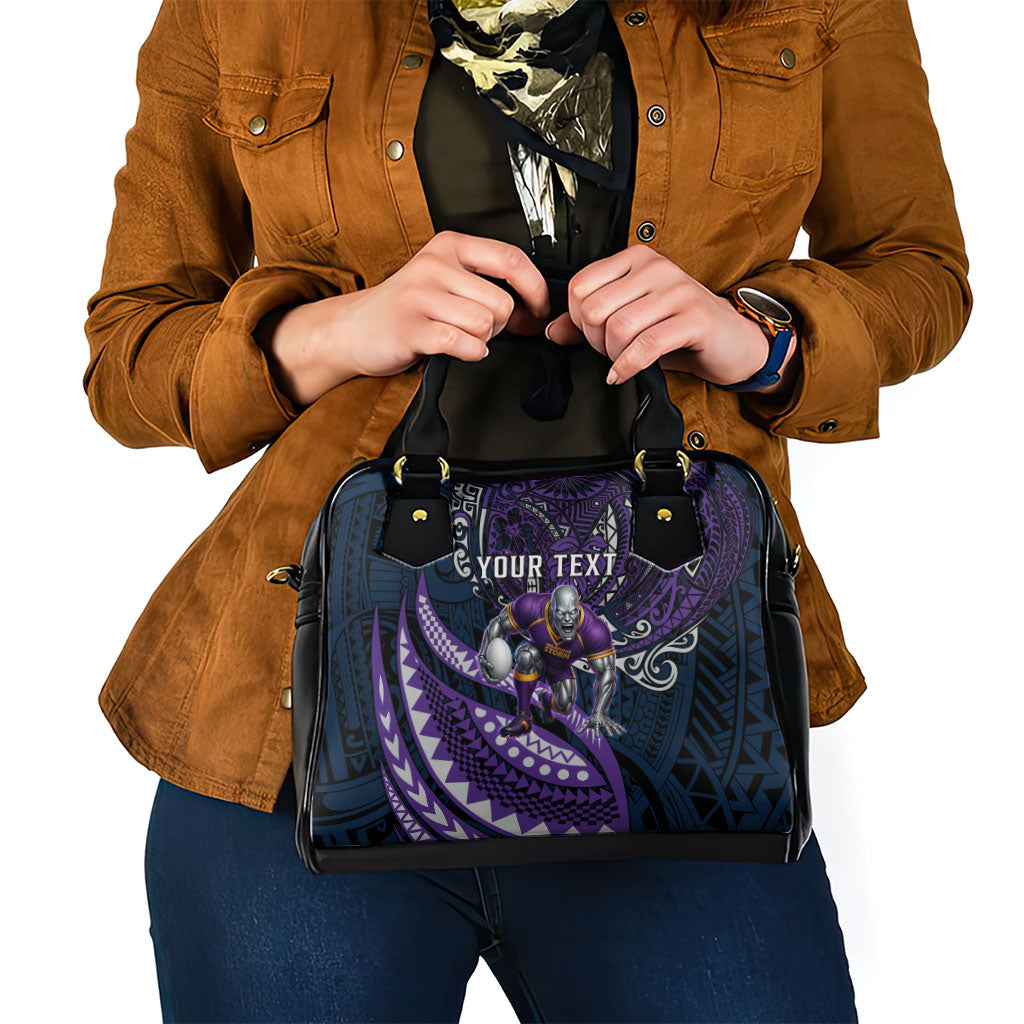 Personalised Melbourne Storm Shoulder Handbag Polynesian Tribal Art Style With Cyborg Storm Mascot