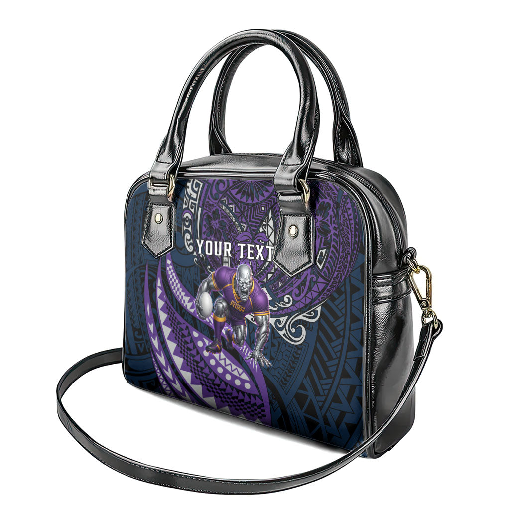 Personalised Melbourne Storm Shoulder Handbag Polynesian Tribal Art Style With Cyborg Storm Mascot