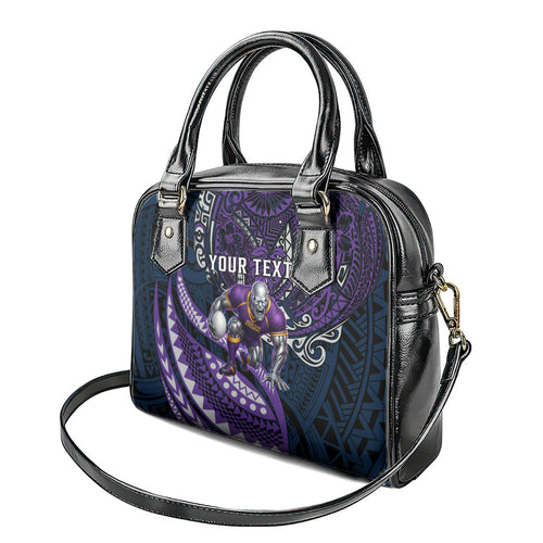 Personalised Melbourne Storm Shoulder Handbag Polynesian Tribal Art Style With Cyborg Storm Mascot
