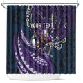 Personalised Melbourne Storm Shower Curtain Polynesian Tribal Art Style With Cyborg Storm Mascot