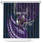 Personalised Melbourne Storm Shower Curtain Polynesian Tribal Art Style With Cyborg Storm Mascot