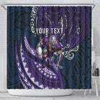 Personalised Melbourne Storm Shower Curtain Polynesian Tribal Art Style With Cyborg Storm Mascot