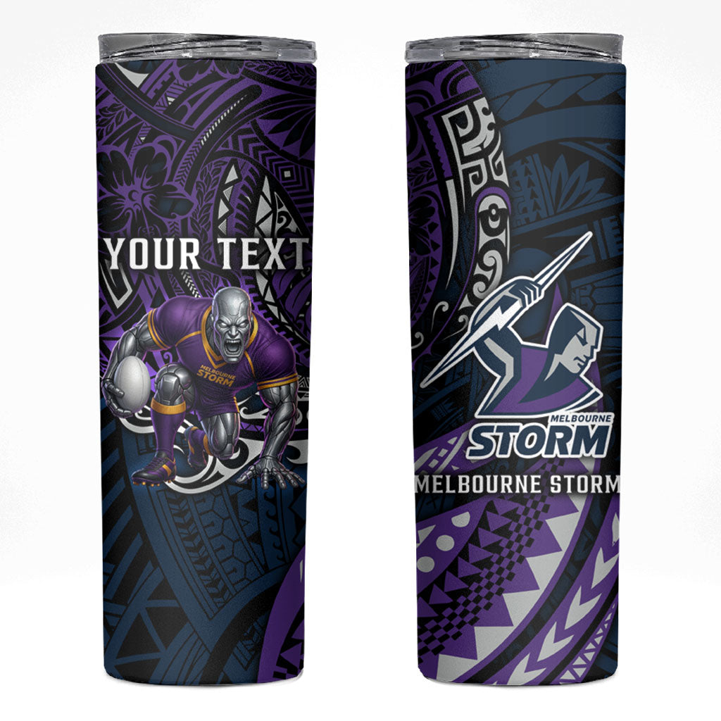 Personalised Melbourne Storm Skinny Tumbler Polynesian Tribal Art Style With Cyborg Storm Mascot