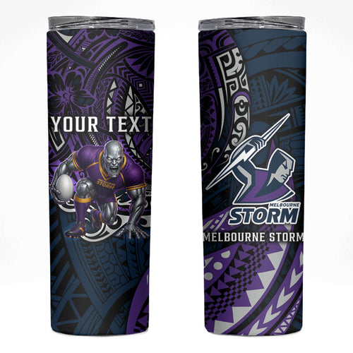Personalised Melbourne Storm Skinny Tumbler Polynesian Tribal Art Style With Cyborg Storm Mascot