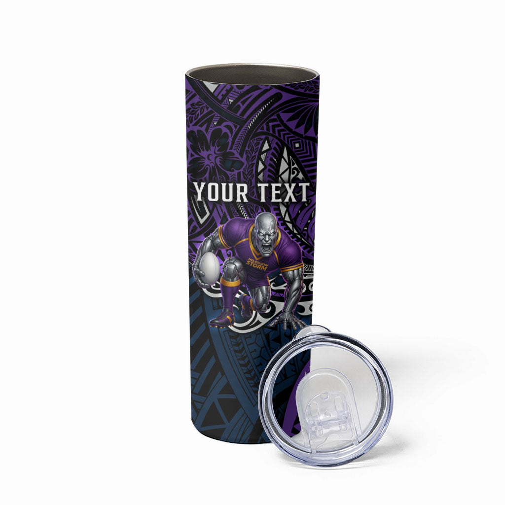Personalised Melbourne Storm Skinny Tumbler Polynesian Tribal Art Style With Cyborg Storm Mascot