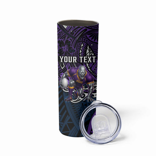 Personalised Melbourne Storm Skinny Tumbler Polynesian Tribal Art Style With Cyborg Storm Mascot