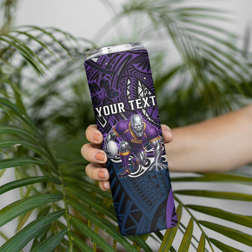 Personalised Melbourne Storm Skinny Tumbler Polynesian Tribal Art Style With Cyborg Storm Mascot