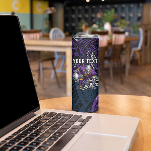 Personalised Melbourne Storm Skinny Tumbler Polynesian Tribal Art Style With Cyborg Storm Mascot