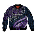 Personalised Melbourne Storm Sleeve Zip Bomber Jacket Polynesian Tribal Art Style With Cyborg Storm Mascot