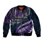 Personalised Melbourne Storm Sleeve Zip Bomber Jacket Polynesian Tribal Art Style With Cyborg Storm Mascot